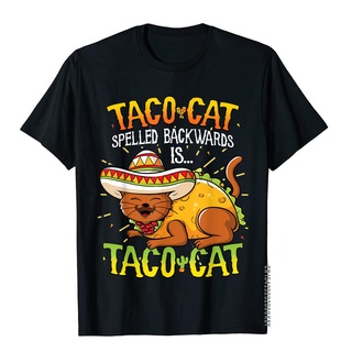 เสื้อยืดโอเวอร์ไซส์เสื้อยืด ผ้าฝ้าย พิมพ์ลายการ์ตูนแมว Taco Spelled Backwards Is Taco เหมาะกับของขวัญ สําหรับผู้ชายS-4XL