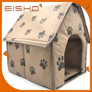 Eisho แถมแผ่นรอง บ้านแมว บ้านหมา บ้านสุนัข ที่นอนแมว ที่นอนหมา ที่นอนสุนัข พับได้ง่ายๆ รายเท้า มีหลังคา กันฝนกันน้ำ