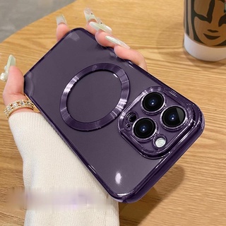 เคสใสขอบเงา Magnetic สำหรับ iPhone 15 pro max 15 pro 15 14 pro max/pro/plus/14 13 pro max/pro/13 กันเลนส์กล้อง