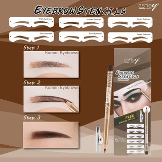 Ashley Eyebrow Stencils AA-207 บล็อคเขียนคิ้ว 6 ทรง+ดินสอเขียนคิ้ว