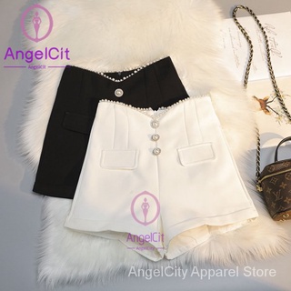 Angelcity※ ใหม่ กางเกงขาสั้น ขากว้าง เอวสูง ประดับลูกปัด พลอยเทียม ลําลอง แฟชั่นฤดูใบไม้ผลิ และฤดูใบไม้ร่วง สําหรับผู้หญิง