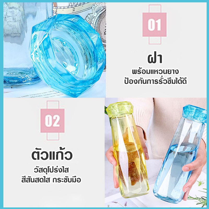 พร้อมส่ง-cheapshop-ขวดแก้วคริสตัล-กระบอกน้ำแก้วแบบใส-ขวดใส-กระบอกน้ำ-420ml