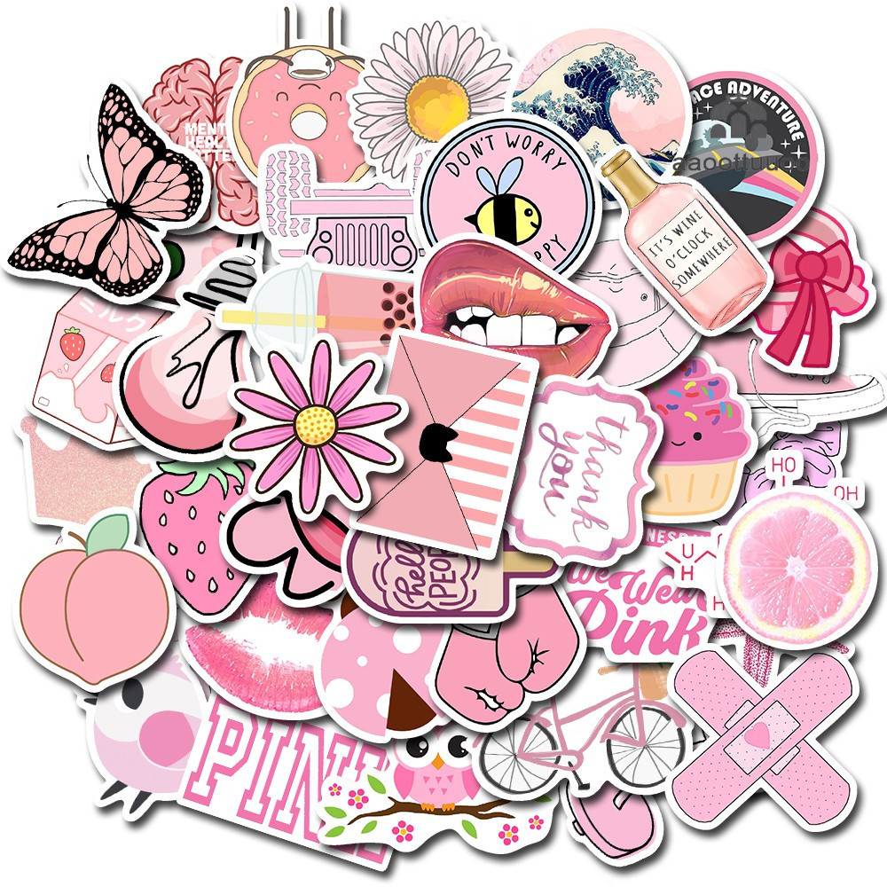 50pcs-cartoon-pink-ins-style-vsco-girl-stickers-for-laptop-luggage-notebook-laptop-sticker