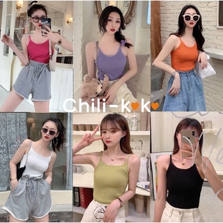 Chili_k❤️k❤️(พร้อมส่ง)สายเดี่ยวไหมพรมนิ่มสีพื้น แมทช์ง่ายมาก(K245-1)