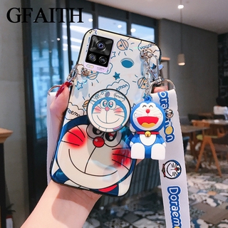 เคสโทรศัพท์ VIVO V20 Pro / V20 SE 2020 New Casing Blu-ray Doraemon Cartoon Doll Bracket With Fashion Letter Strap Cover VIVOV20 V20SE V20Pro Phone Case