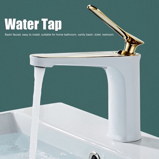 December305 G1/2 Wash Basin Tap Modern Hot Cold Mixing Water Faucet Bathroom Accessory White+Gold