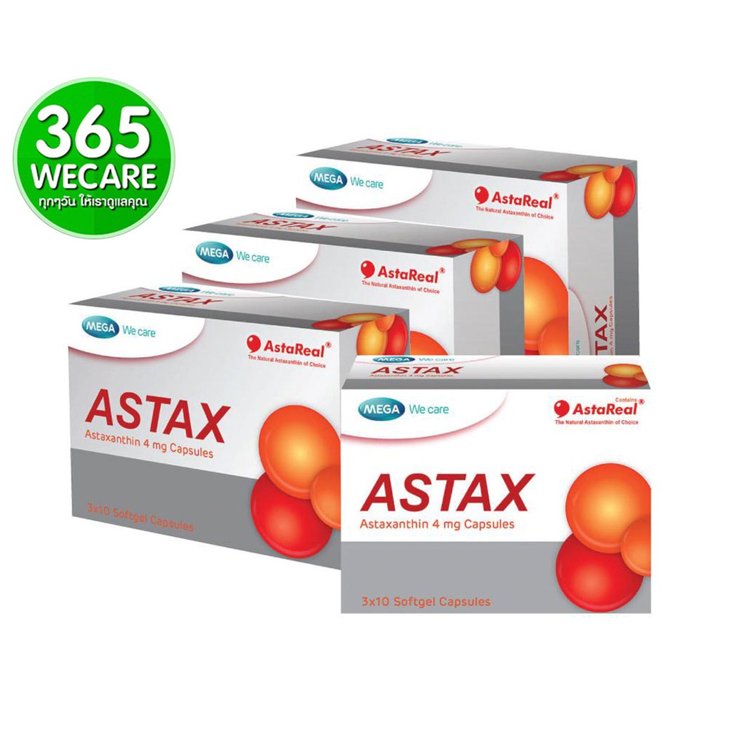 ภาพหน้าปกสินค้าMEGA ASTAX 4mg. 3x10s/box แพ็ค 3+1เมก้า วีแคร์ แอสแทกซ์ เพื่อผิวเนียนใส ลดริ้วรอย 365wecare