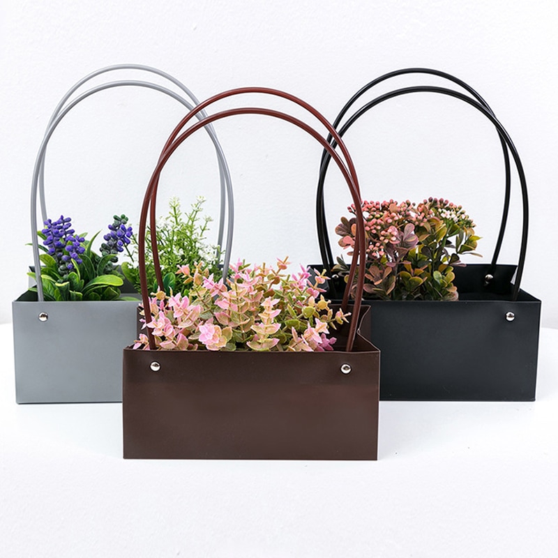 6PCS Flowers Carry Bag Kraft Paper Bags Rectangular Flower Box