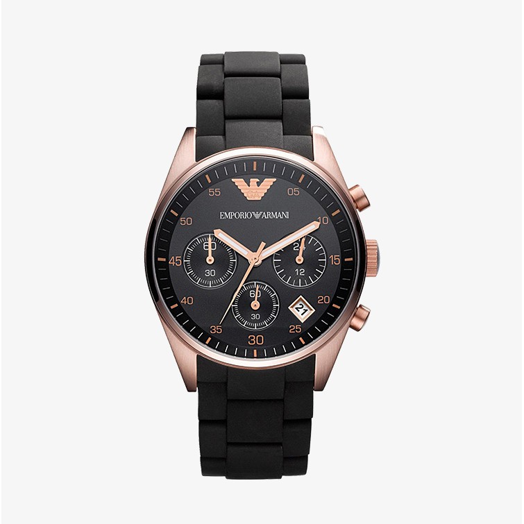 รูปภาพสินค้าแรกของEMPORIO ARMANI นาฬิกาข้อมือผู้หญิง รุ่น AR5906 Sportivo Chronograph Black Dial - Black Silicone