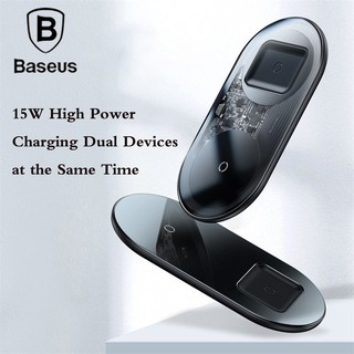 Baseus 15 W Qi ที่ชาร์จแบบไร้สายสําหรับ Iphone 11 Pro Max Xs Xr X 8 Plus Pods Huawei P 30 Pro Samsung S 10 Note 10 2 In 1