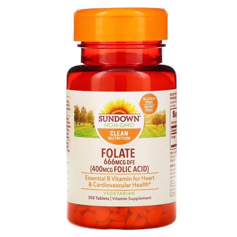 sundown-naturals-folate-666-mcg-dfe-350-tablets-รักษาโรคโลหิตจาง-ป้องกันการแท้งบุตร