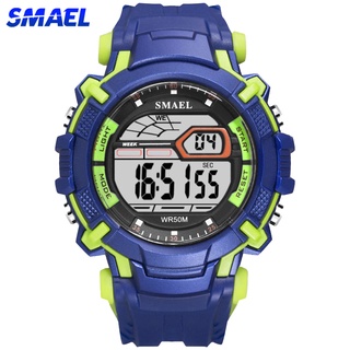 Smael TOP นาฬิกาข้อมือดิจิทัล สายหนัง อเนกประสงค์ กันน้ํา สไตล์ทหาร ใส่เล่นกีฬากลางแจ้ง แฟชั่นสําหรับผู้ชาย