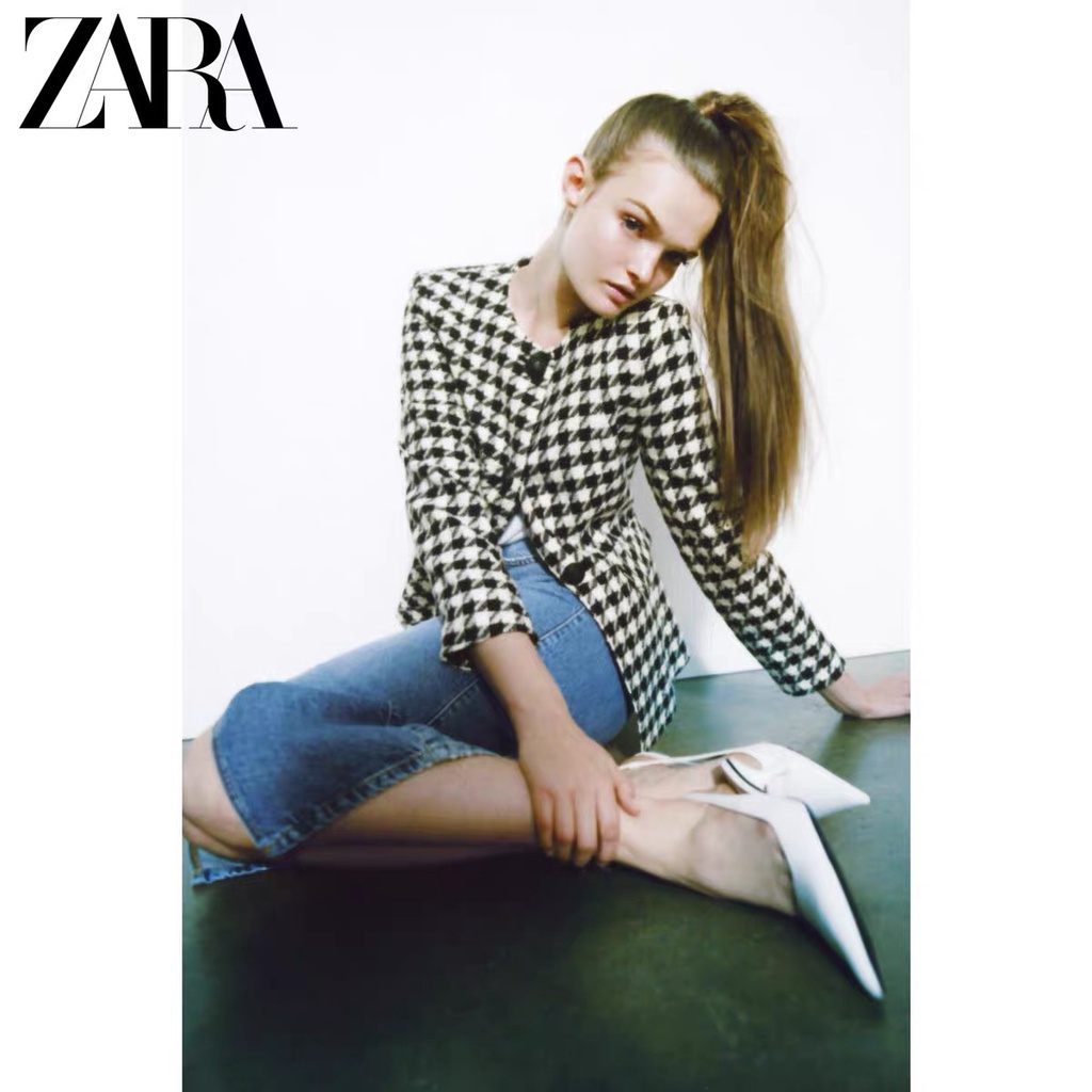 zara-ใหม่-เสื้อแจ็กเก็ตสูทลําลอง-ลายฟันสุนัข-สําหรับผู้หญิง