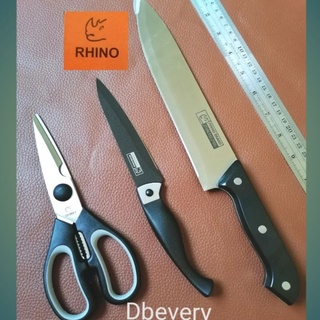 แท้!! RHINOชุดมีด&amp;กรรไกรทำครัว*3 Pcs ประกอบด้วยมีด*2,กรรไกร*1​ คุณภาพดี​ คมดี​ ใช้ดี​ สุดคุ้ม!​ สแตนเลสไร้สนิม