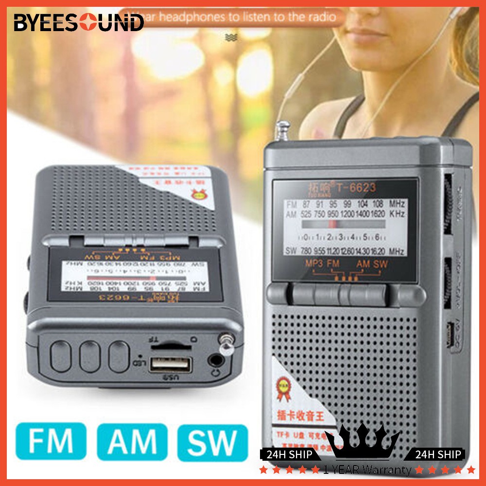 เครื่องเล่นวิทยุ-am-fm-sw-mp3-ขนาดเล็กรองรับการ์ด-tf-แบบพกพา