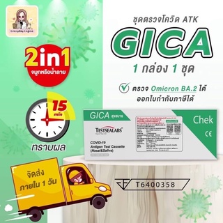 ✅ Gica test ✅(เทสเสียเคลมฟรี!)ชุดตรวจ atk 2 in 1 Gica จิก้า ตรวจได้ทั้งจมูกและน้ำลาย testsealabs