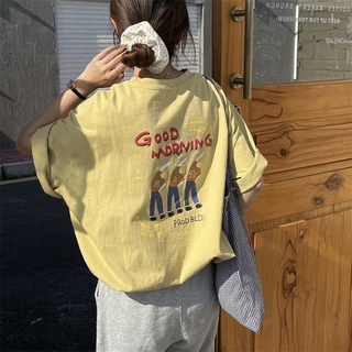 เสื้อยืด คอกลม แขนสั้น ลายน่ารัก ทรงหลวม สไตล์เกาหลี สําหรับผู้หญิง
