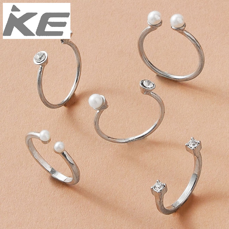 jewelry-japanese-and-korean-simple-design-pearl-diamond-opening-adjustable-ring-five-piece-set