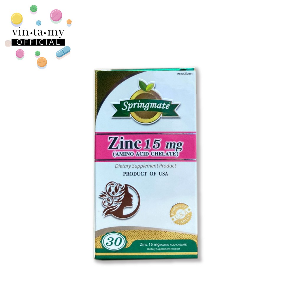 Springmate(สปริงแมท) Zinc 15 mg ควบคุมปัญหาการเกิดสิว ขนาด 30 เม็ด [EXP ...