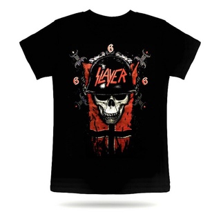 เสื้อยืดแฟชั่น - ขายร้อนคลาสสิกเสื้อยืดSLAYER666หมวกกันน็อคกะโหลกเฮฟวีเมทัลร็อควงแบรนด์แขนสั้นPCefg