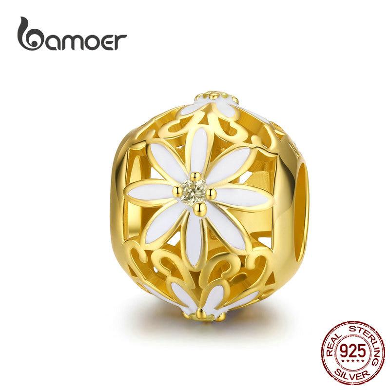 Bamoer Charm Bead 100% Silver 925 Chrysanthemum design Fit Bracelets Jewelry Making Fashion Accessories SCC1216