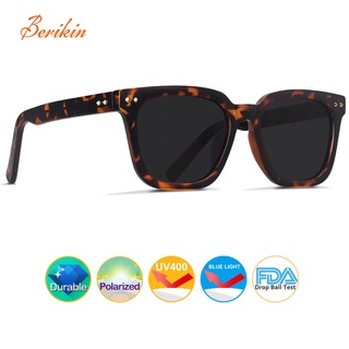 Berikin แว่นตากันแดด เลนส์โพลาไรซ์ UV400 กรอบหนา ทรงสี่เหลี่ยม สีเทา สําหรับผู้หญิง ผู้ชาย