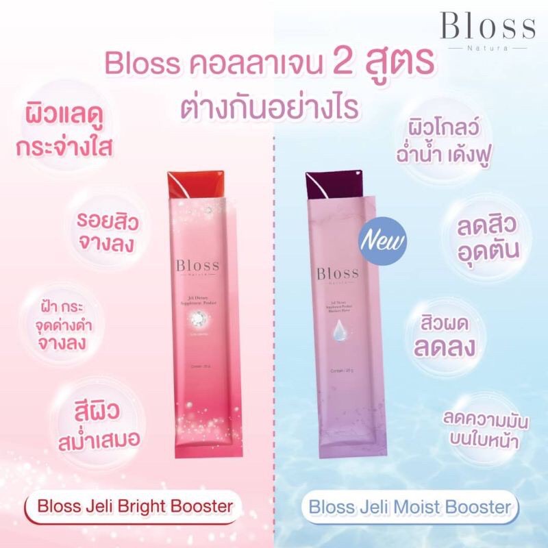 แบ่งขาย-1ซอง-bloss-jeli-bright-booster-bloss-jeli-moist-booster-เพื่อผิวขาวใส-เปล่งประกายออร่า