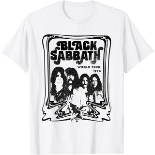 เสื้อยืดโอเวอร์ไซส์เสื้อยืด พิมพ์ลาย Sabbath Official World Tour 78 B&amp;W สีดําS-3XL