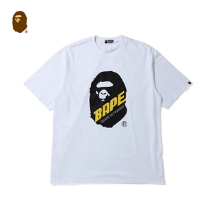 HH BAPE mens ape-man head letter printing pure color simple personality trend short-sleeved T-shirt 109088C คอกลม