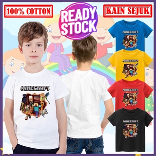 เสื้อยืด ผ้าฝ้าย 100% พิมพ์ลาย Minecraft Baju Kanak Kanak lelaki สําหรับเด็ก