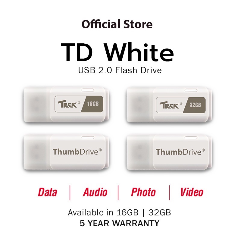 ภาพหน้าปกสินค้าTrek TD White แฟลชไดร์ฟรุ่นสีขาว พิเศษราคาถูก อัพโหลดข้อมูลเร็วและพกพาสะดวก USB 2.0 Flash Drive (16GB/32GB) จากร้าน thumbdriveplusth บน Shopee