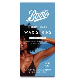 Boots Smooth Care Wax Strips Sensitive Skin For Bikini &amp; Underarm บู๊ทส์ สมูท แคร์ แว็กซ์ สทริพส์ เซนซิทีฟ สกิน ฟอร์ บิกินี่ แอนด์ อันเดอร์อาร์ม