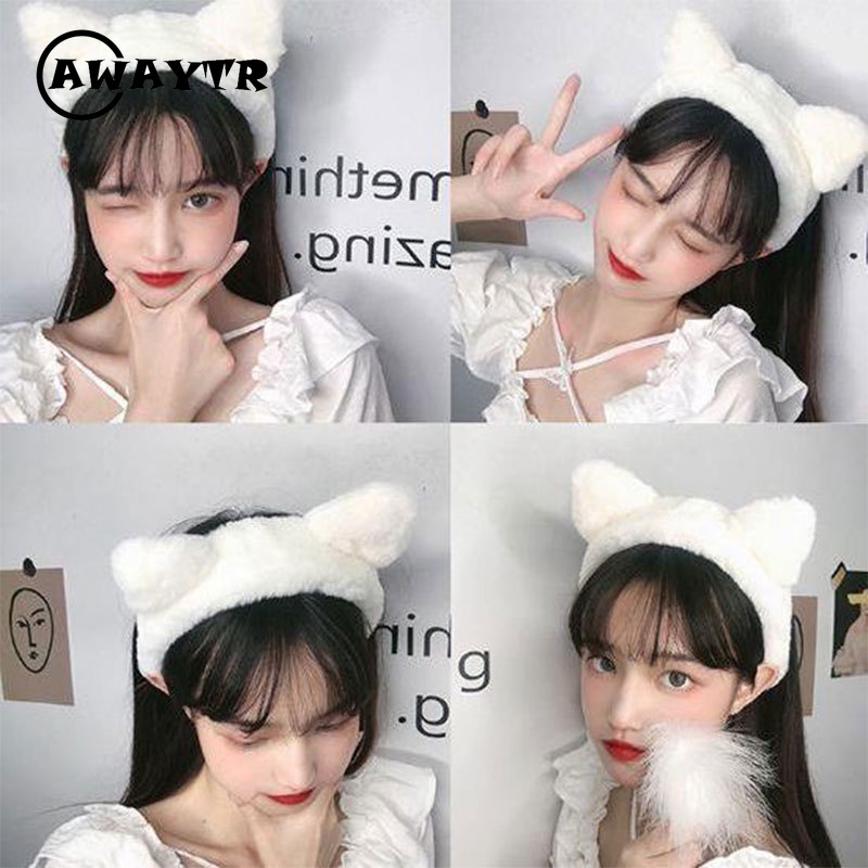 awaytr-new-hairband-cute-cat-ears-plush-headband-solid-color-headdress-hair-accessories