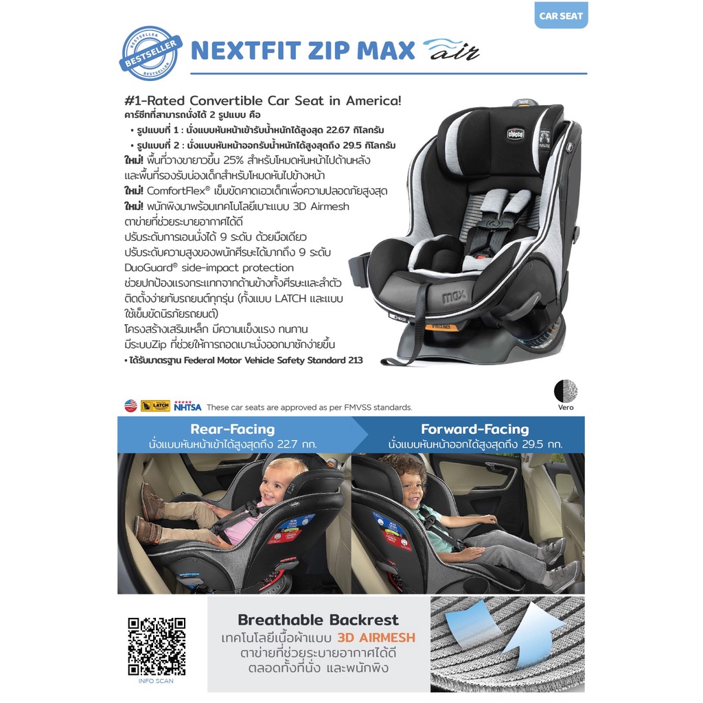 ภาพสินค้าChicco Nextfit Zip Max Air Car Seat คาร์ซีทสำหรับเด็กแรกเกิด - น้ำหนัก 29.5 ก.ก. ปรับระดับการนั่งได้ 9 ระดับ รองรับ Isofix จากร้าน kiddopacific บน Shopee ภาพที่ 2