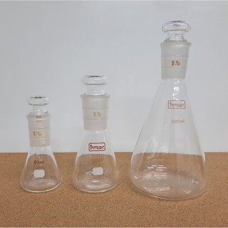 ขวดรูปชมพู่พร้อมจุกแก้ว Erlenmeyer Flask with Glass Stopper  Japan Made 50 100 500 ml