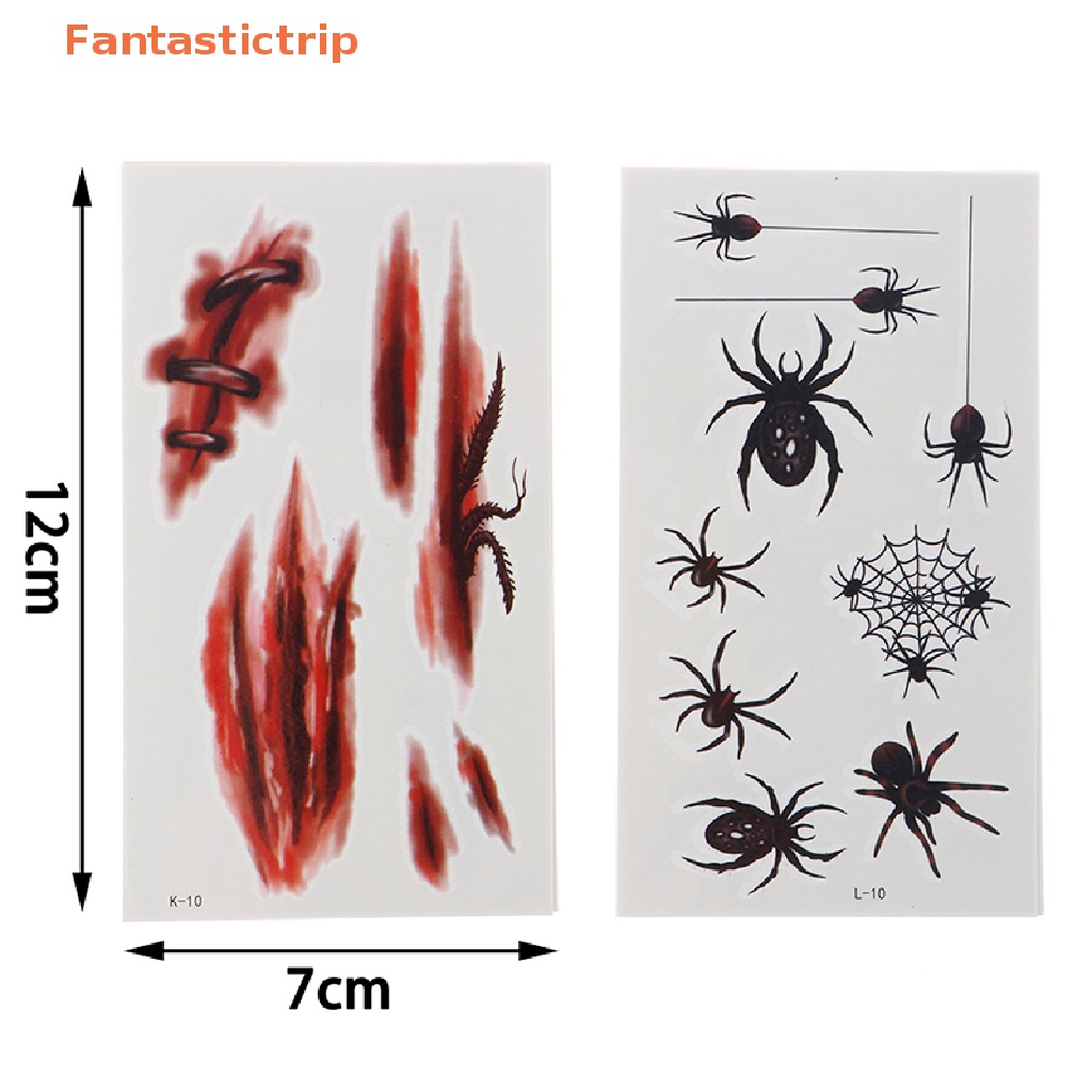 fantastictrip-สติกเกอร์รอยสักชั่วคราว-ลายฮาโลวีน-แวมไพร์-แมงมุม-เลือด-รอยแผลเป็น-10-แผ่น