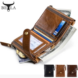 Bela กระเป๋าสตางค์ผู้ชาย หนังแท้ ย้อนยุค ใบสั้น กระเป๋าสตางค์ผู้ชาย อเนกประสงค์ RFID Bifold พร้อมกระเป๋าเหรียญ