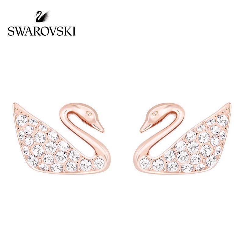 sale-แท้100-ต่างหู-swarovski-iconic-swan-pierced-earrings-จาก-swan-collection-แต่งด้วยคริสตัลสีขาว-ตัวเรือน-rose-gold