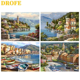 DROFE ภาพวาดระบายสีตามตัวเลข DIY ลายทิวทัศน์ภาพเคลื่อนไว สำหรับตกแต่งบ้าน ขนาด 50X40 ซม.