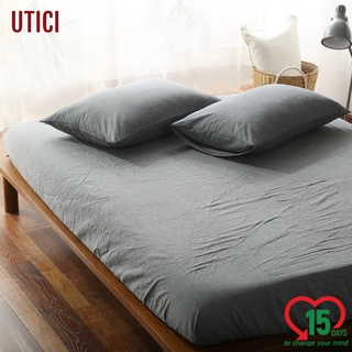 สินค้า UTICI ชุดผ้าปูที่นอน ครบ3ชิ้น รวมผ้าปูที่นอน Fitted sheet x1 ปลอกหมอน x2ใบ 6ฟุต/5ฟุต คอตตอน100% หลากสี หอพัก