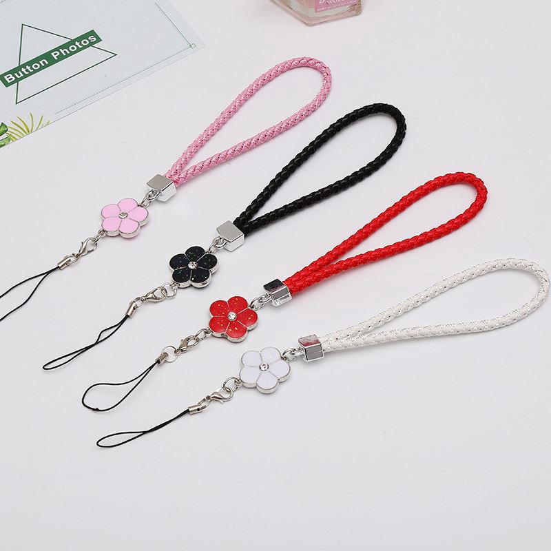 mobile-phone-short-lanyard-handmade-woven-strap-camellia-hanging-chain-key-ring-pendant