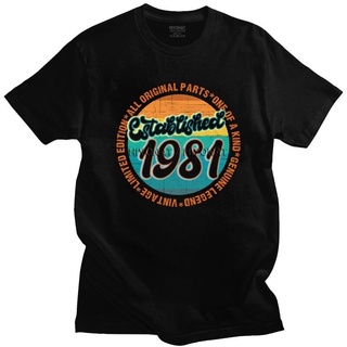 เสื้อยืดวินเทจเสื้อยืดแขนสั้นลําลอง คอกลม ผ้าฝ้าย พิมพ์ลาย Established 1981 Born In 80s 40th Birthday สไตล์วินเทจ แฟชั่น