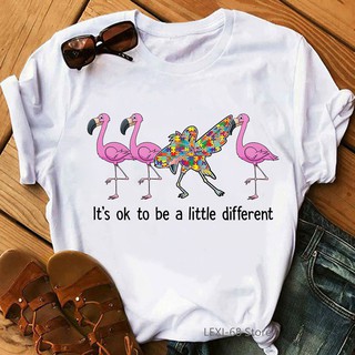 เสื้อยืดลายกราฟฟิก Flamingo Its Okay To Be A Little Bit สําหรับผู้หญิง 4B0bA
