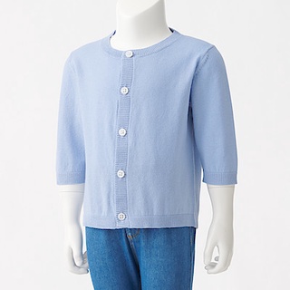 เสื้อไหมพรมเด็ก เสื้อแขนยาวเด็กผู้หญิง MUJI : Cotton Jersey Three-Sleeve Cardigan Baby #17964273779