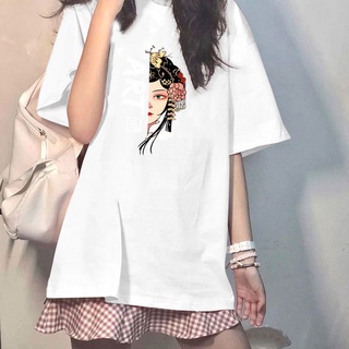 เสื้อยืดแขนสั้น แขน 3/4 พิมพ์ลายกราฟฟิค ทรงหลวม สไตล์เกาหลี ฮาราจูกุ สําหรับผู้หญิง และนักเรียน