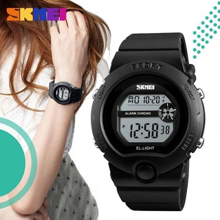 SKMEI 1334 (จัดส่งในไทย ของแท้ 100% พร้อมกล่องใบรับประกันครบเซ็ท) นาฬิกาข้อมือผู้หญิง มัลติฟังชั่น สายเรซิน（Black）