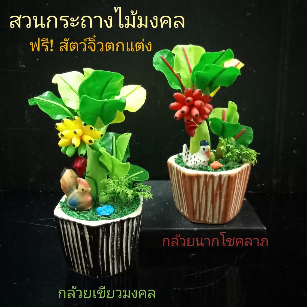 กระถางต้นไม้มงคล-สวนจิ๋ว-2x5-นิ้ว-ฟรี-สัตว์จิ๋วมงคลตกแต่ง