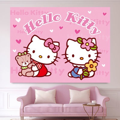 ปูผนังพื้นหลัง-hellokitty-น่ารัก-hello-kitty-สาวหัวใจพื้นหลังผ้าห้องพักหอพักห้องนอนแต่งตัวตกแต่งข้างเตียงแขวนผ้า