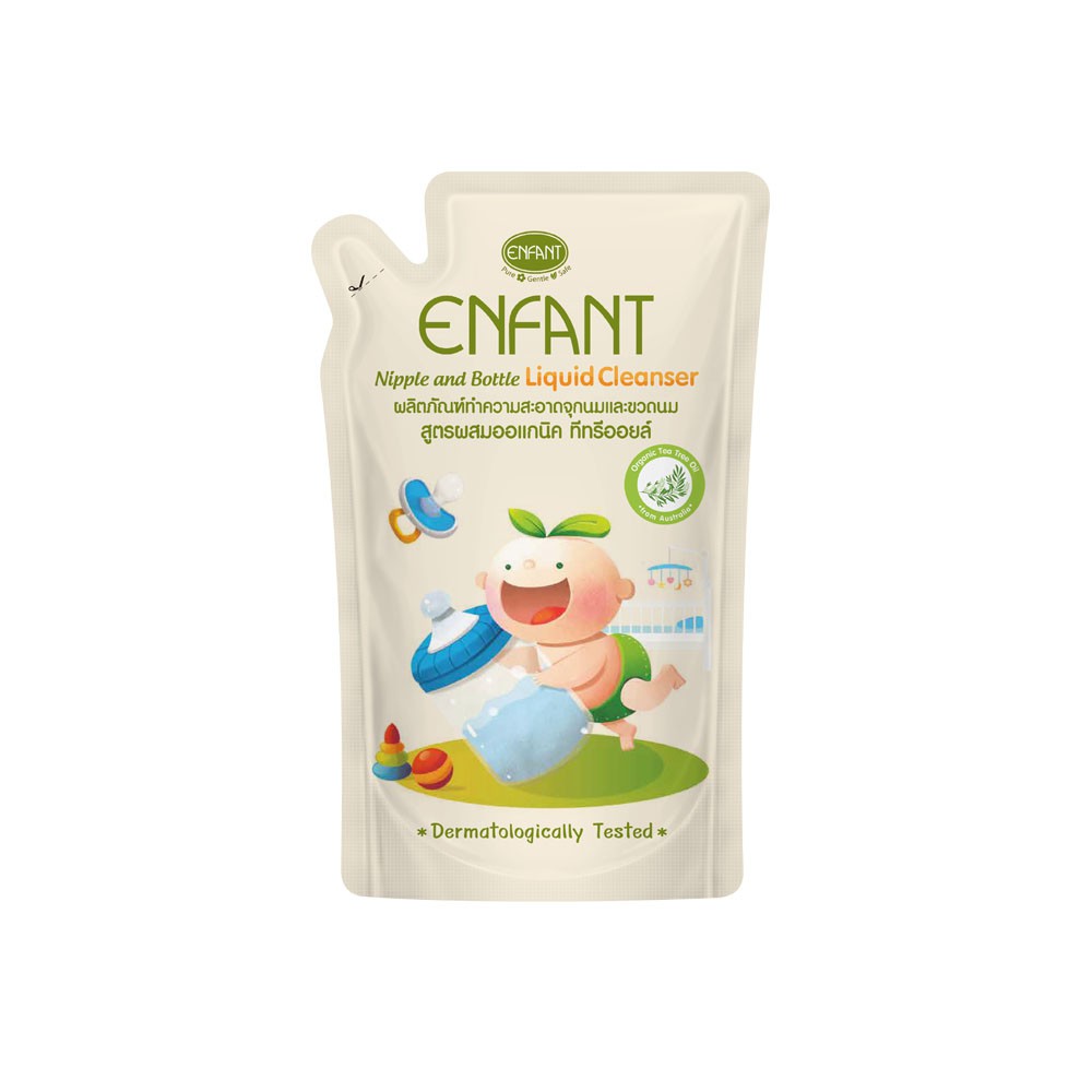 ภาพหน้าปกสินค้าEnfant (อองฟองต์) ผลิตภัณฑ์ทำความสะอาดจุกนมและขวดนม สูตร Double Cleanser 1ซอง 600ml.