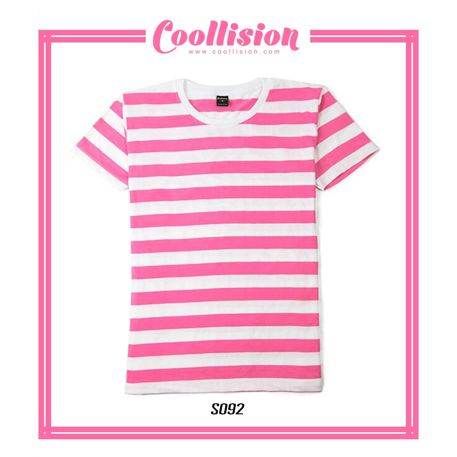 coollision-เสื้อยืดแขนสั้นลายทาง-สีชมพูนม-ริ้ว-1-นิ้ว-s092